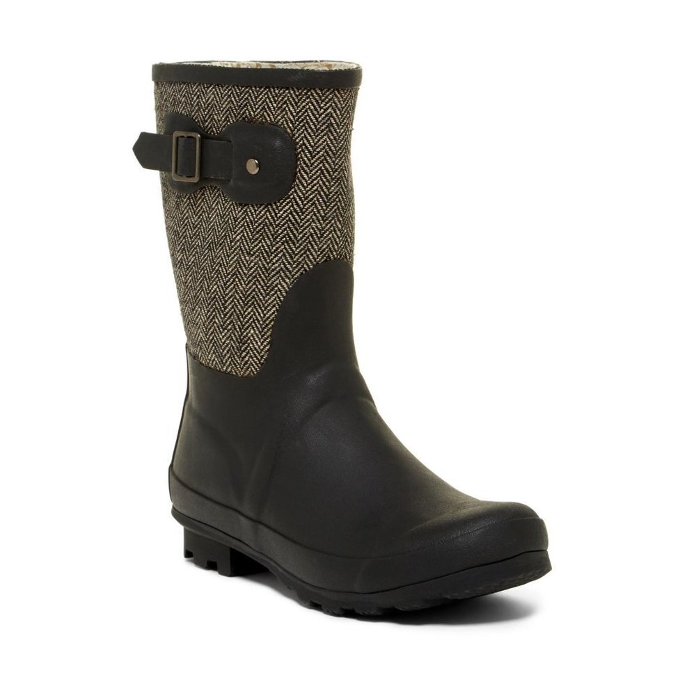 Chooka Mid Cafe‎ Racer Herringbone Rain Boots in Black Women Size 6